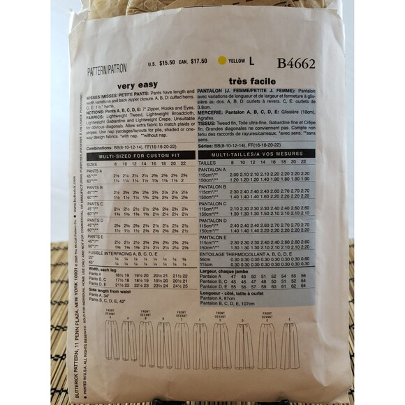 Misses/Misses Petite Fast & Easy Pants Sewing Pattern Butterick B4662, Plus Size - Picture 3 of 5